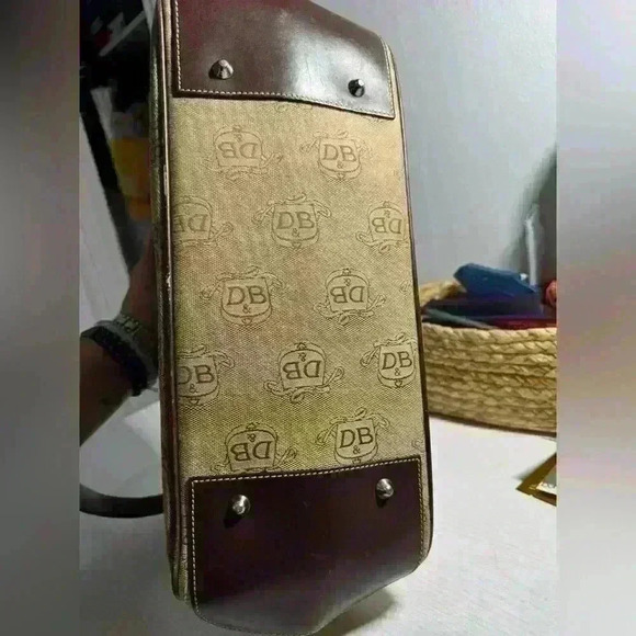 DOONEY & BOURKE Vintage Double Handle Signature Tan Canvas - Picture 8 of 16